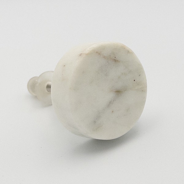 White Stone Cabinet Knob With Veining, Dresser Knob, Drawer Pull, Natural Marble Granite Style Handle