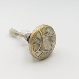 Mother Of Pearl Knob / Satin Brass Antique Drawer / Cupboard Cabinet Furniture Hardware Door Knob Pulls - Handmade Vintage Style