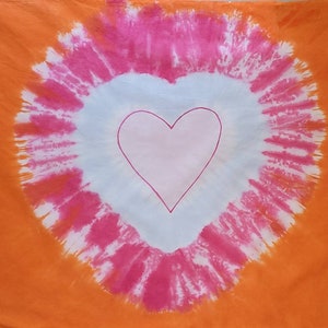 Tie-Dyed Pillowcase-Standard or King Size-Great Gift Idea repurposed pillow cases-Great for Kids and Adults, Many colors and Patterns Pink/Orange Heart