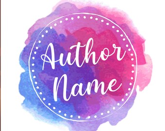 May include: A watercolor circle with a white border and white text that says "Author Name". The circle is on a pink and blue watercolor background.