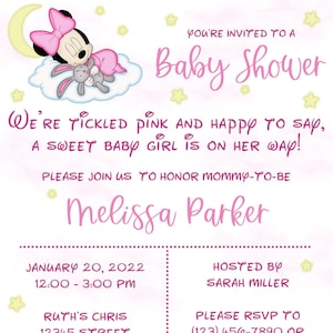 Minnie Mouse Baby Shower Invitation, Baby Girl.  Personalized, Digital Download