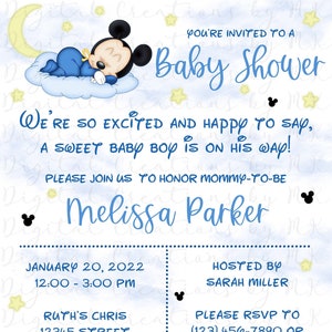Mickey Mouse Baby Shower Invitation, Baby Boy.  Personalized, Digital Download
