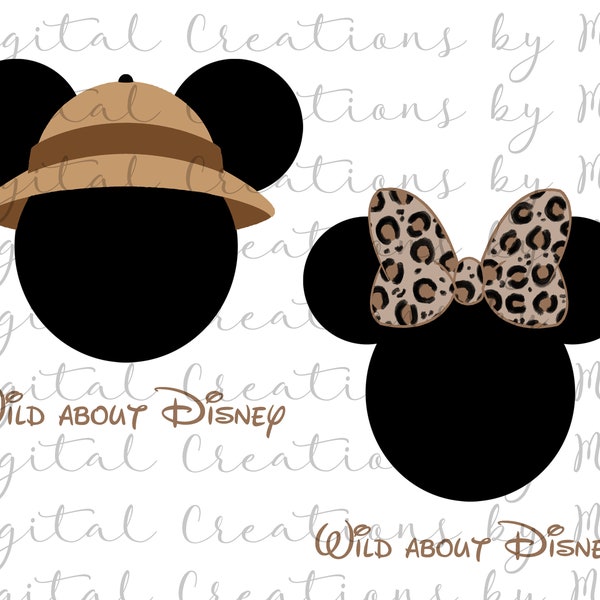 Mickey and Minnie Safari Ears, Wild about, PNG 300 dpi, SVG. Instant Download