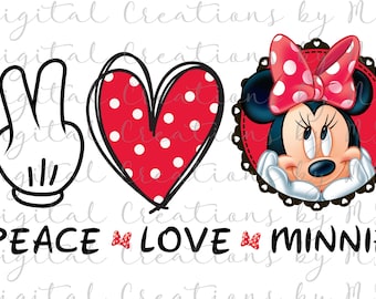 Minnie Mouse Peace Love Minnie PNG 300dpi, Digital Files, Sublimation, Instant Download