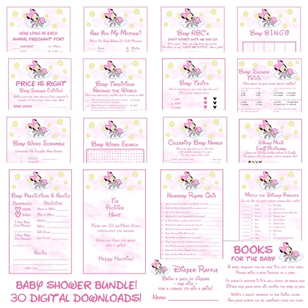 Baby Minnie Mouse Baby Shower Bundle, 30 Digital files, Instant Download, JPEG