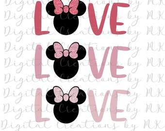 Valentine Minnie LOVE, PNG 300 dpi, SVG, Digital File, Instant Download