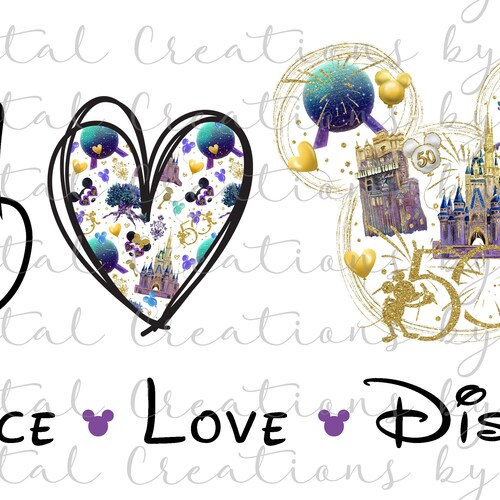 Peace Love Magic Kingdom 50th Anniversary Png 300dpi Etsy