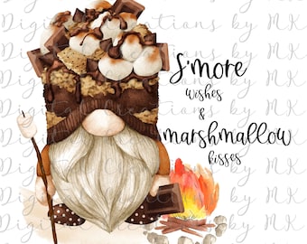 S'more Wishes and Marshmallow Kisses, Gnome, PNG File, 300 dpi, Sublimation, Instant Download