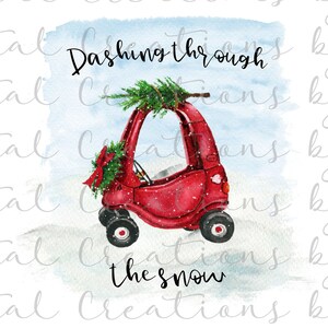 子供用車、雪の中を疾走、リトルタイクス、郡のクリスマス、PNG 300 dpi デジタルファイル昇華、即時ダウンロード