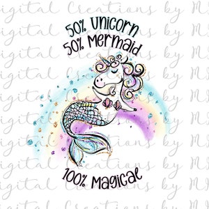 Cute Unicorn Mermaid Magical PNG 300 dpi Digital File Sublimation