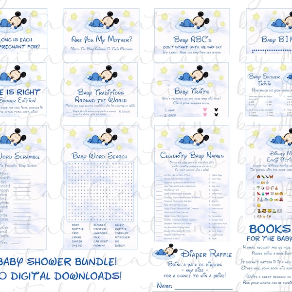 Baby Mickey Mouse Baby Shower Bundle, 30 Digital files, Instant Download, JPEG