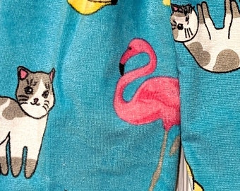 Towel Pants, Youth XXSmall 4T, "Cats and Flamingos" Fun Print, Swimmers & Swim Teams, Comfortable, Absorbent, FUN!!