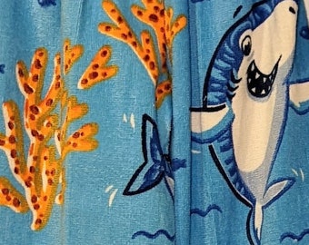Towel Pants, Youth Small 7/8, "Playful Sharks" Fun Print, Swimmers & Swim Teams, Comfortable, Absorbent, FUN!!
