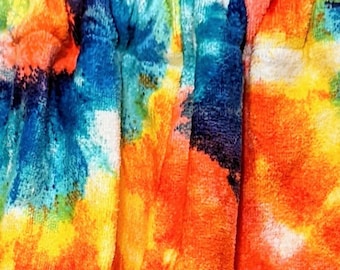 Towel Pants, Youth Small 7/8, "Rainbow Tie Dye" Fun Print, Swimmers & Swim Teams, Comfortable, Absorbent, FUN!!