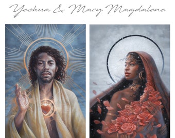 DOS IMPRESIONES DE PAPEL (archivo) Yeshua y María Magdalena "Humanidad Divina" y "Santo Grial" cada una de 17"x22" papel de bellas artes de archivo de Autumn Skye