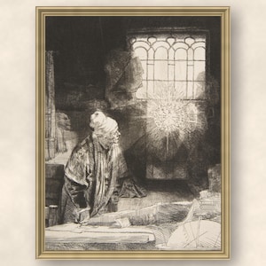 Faust Etching Print | 17th Century Alchemist Scene, Sepia Wall Art