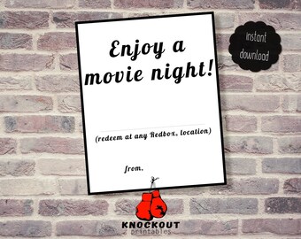 Lights Camera Movie Night Redbox® Gift Tag Printable Red - Etsy