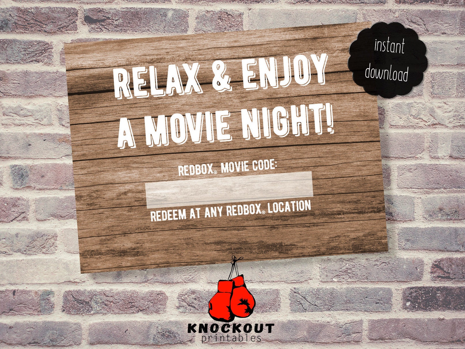 Redbox Code Gift Printable Relax Enjoy A Movie Night Etsy