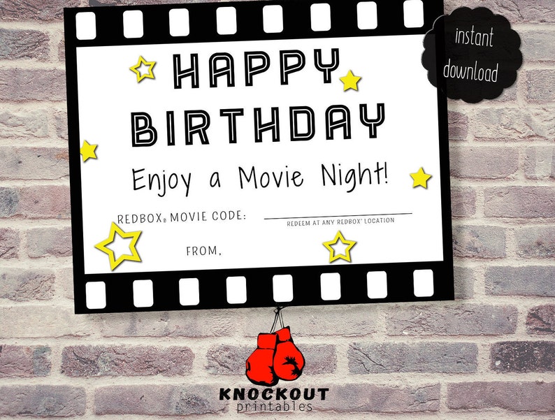 Happy Birthday Redbox® Gift Tags Printable Movie Night - Etsy