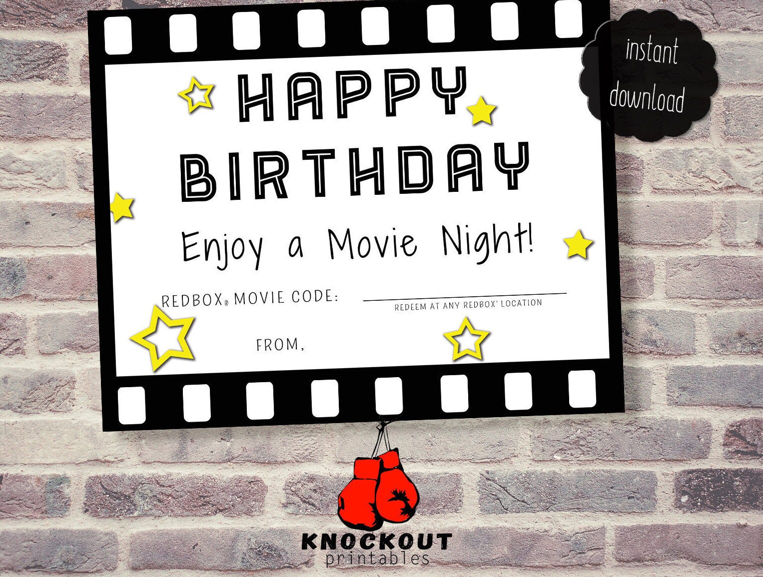 Happy Birthday Redbox® Gift Tags Printable Movie Night Etsy