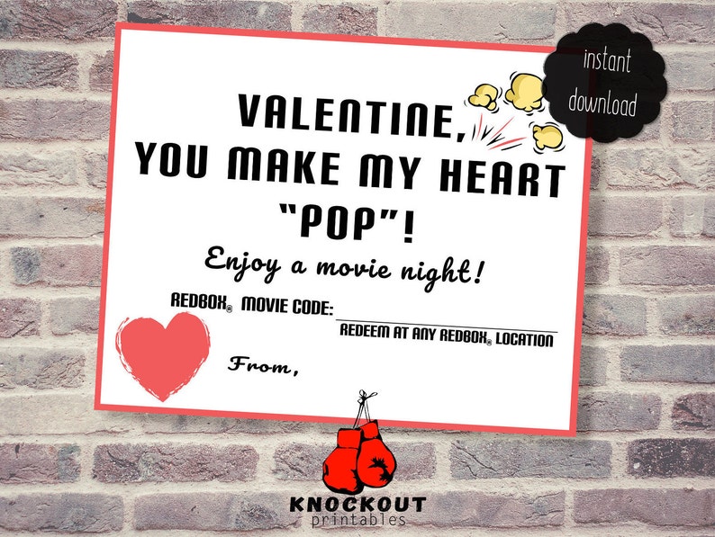 Valentine You Make My Heart Pop Redbox® Gift Tag Printables | Etsy