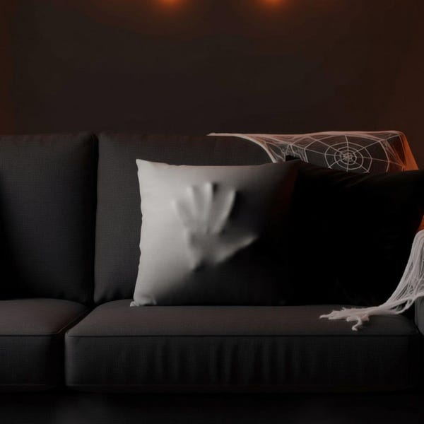 Funda de almohada con forma de mano de fantasma de Halloween / Cojín con sombra blanca y negra espeluznante / Decoración de terror gótico oscuro