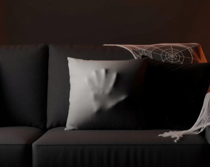 Halloween Ghost Hand Pillow Cover | Spooky Black White Shadow Cushion | Dark Gothic Horror Decor