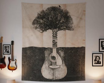 Unplugged Guitar Tree Wall Tapestry - Vintage Music Decor