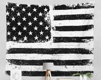 The Boho Street Exclusive 100% Cotton Black White Vintage American Flag Tapestry 