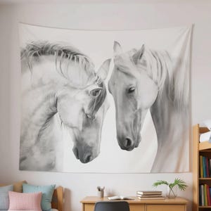 White Horse Wall Tapestry | Equestrian Black and White Wall Art