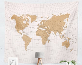 world map wall hanging fabric