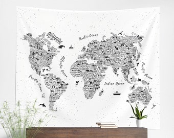 World Map Tapestry Wall Hanging Art Decor