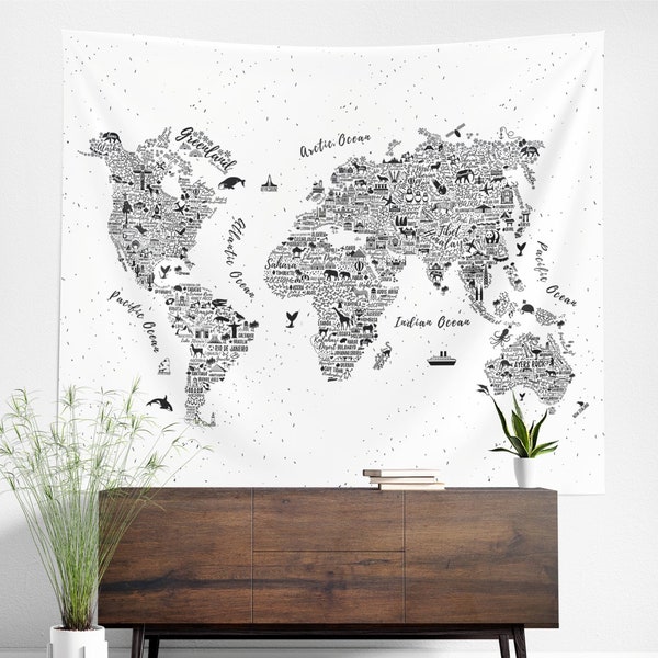 World Map Tapestry Etsy