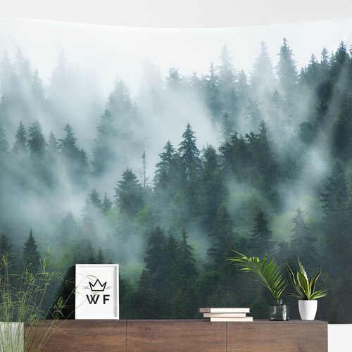 VAKADO Fog Mountain Nature Scene Tapestry Wall Hanging Misty Forest Trees Shadow in The Lake Fabric Wall Decor Art Decorative for Livingroom Bedroom Dorm 59x82.6 VAKADO Fog Mountain Nature Scene Tapestry Wall Hanging Misty Forest Trees Shadow in The Lake Fabric Wall Decor Art Decorative for Livingroom Bedroom Dorm 59x82.6