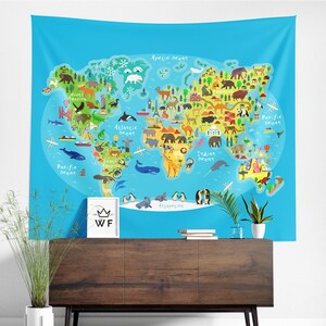 World Map Tapestry, World Map Wall Hanging, World Map Wall Décor, World Map Wall Art, Kids Tapestry, Kids Wall Hanging, Kids Wall Art