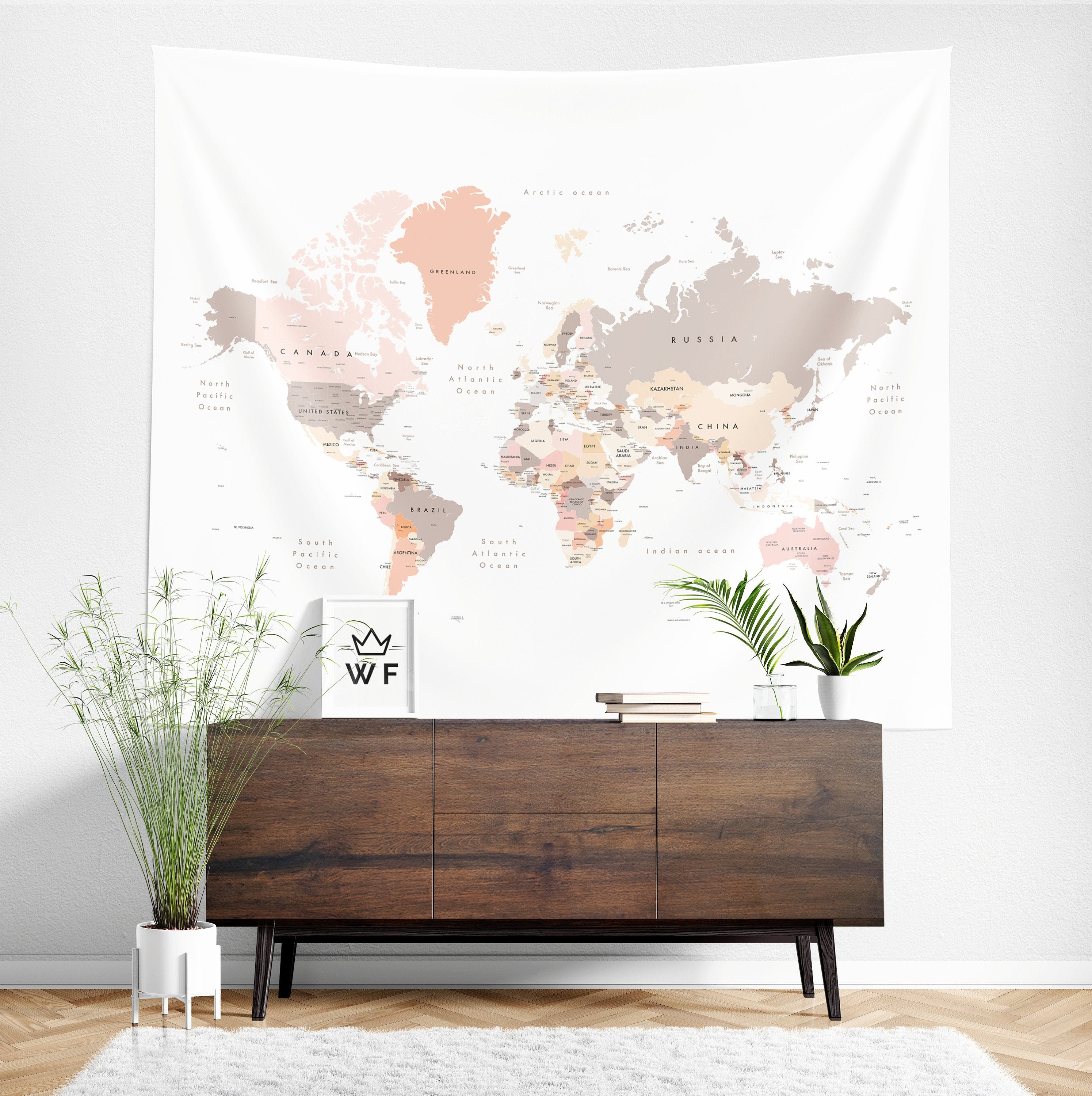 Tapestry World Map Wall Hanging
