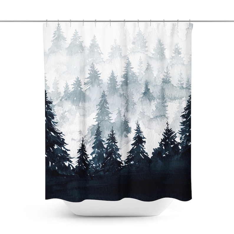 Trees Shower Curtain Scenic Nature Mountain Black Bathroom Decor Bath