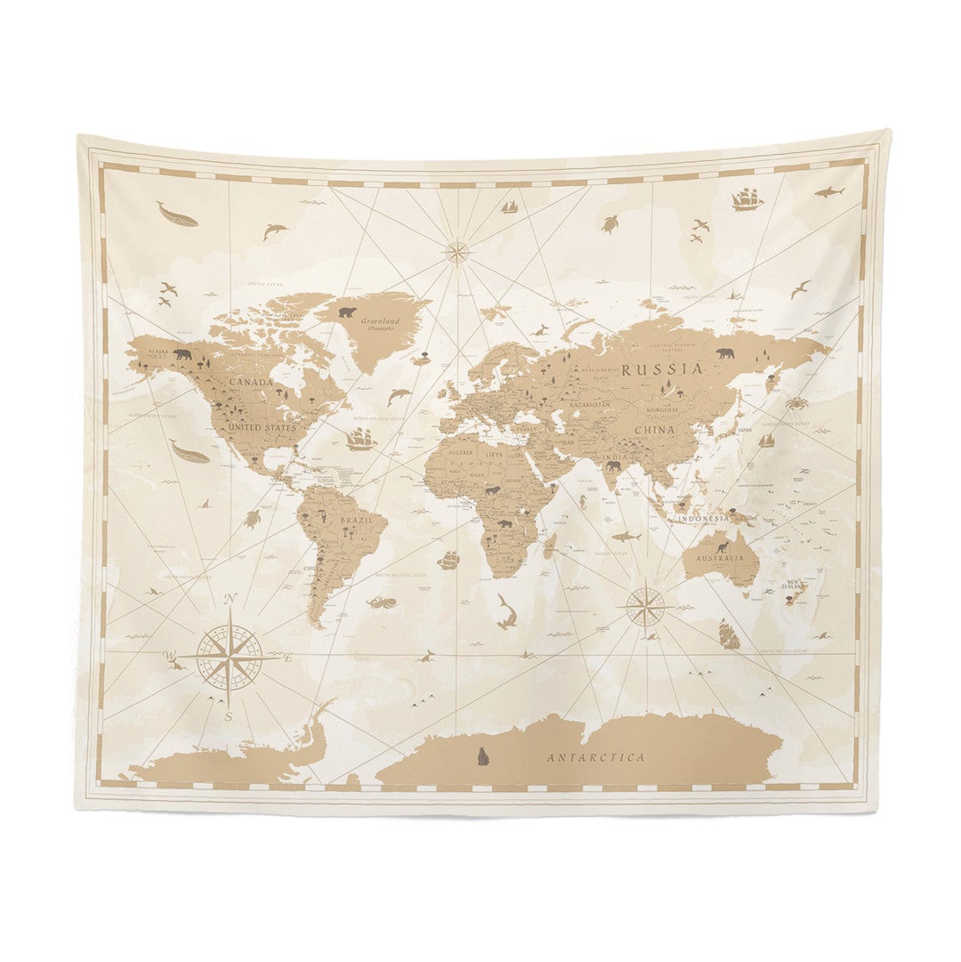 World Map Tapestry Wall Hanging Art Decor Etsy