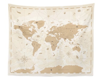 Tapiz con mapa del mundo para colgar en la pared, decoración artística.