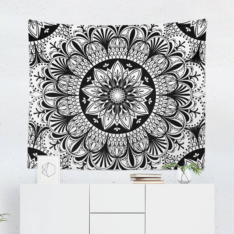 Black and White Tapestry Black and White Wall Tapestry Black Etsy