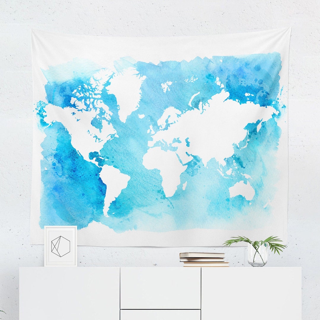 World Map Tapestry, World Map Wall Hanging, World Map Wall Décor, World