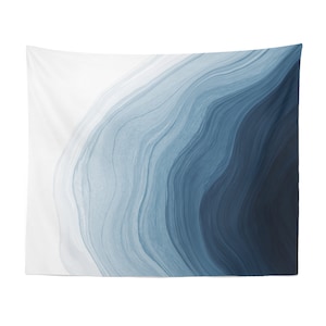 Blue Tapestry Wall Hanging – Abstract Gradient Wave Art, Minimalist Coastal Decor for Bedroom, Living Room or Office Space