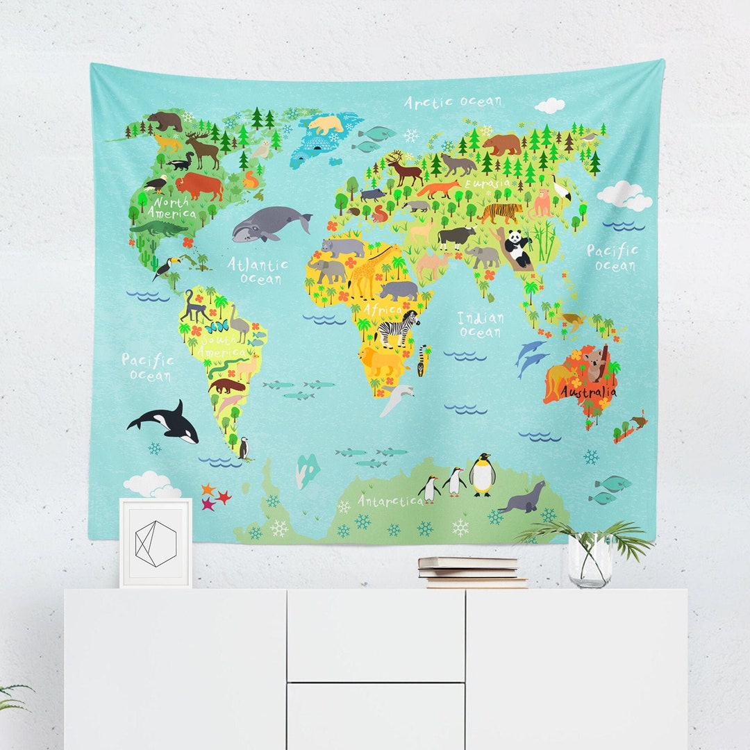 Kids Map Tapestry Kids Map Wall Tapestry Kids Map Wall Etsy