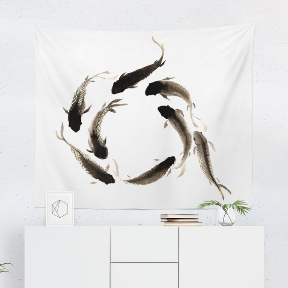 Koi Fish Tapestry Wall Hanging Art Decor 