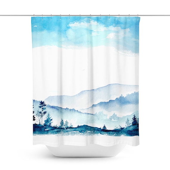 Scenic Shower Curtain Blue Mountain Scenic Shower Curtain Blue, Mountain Shower Curtain