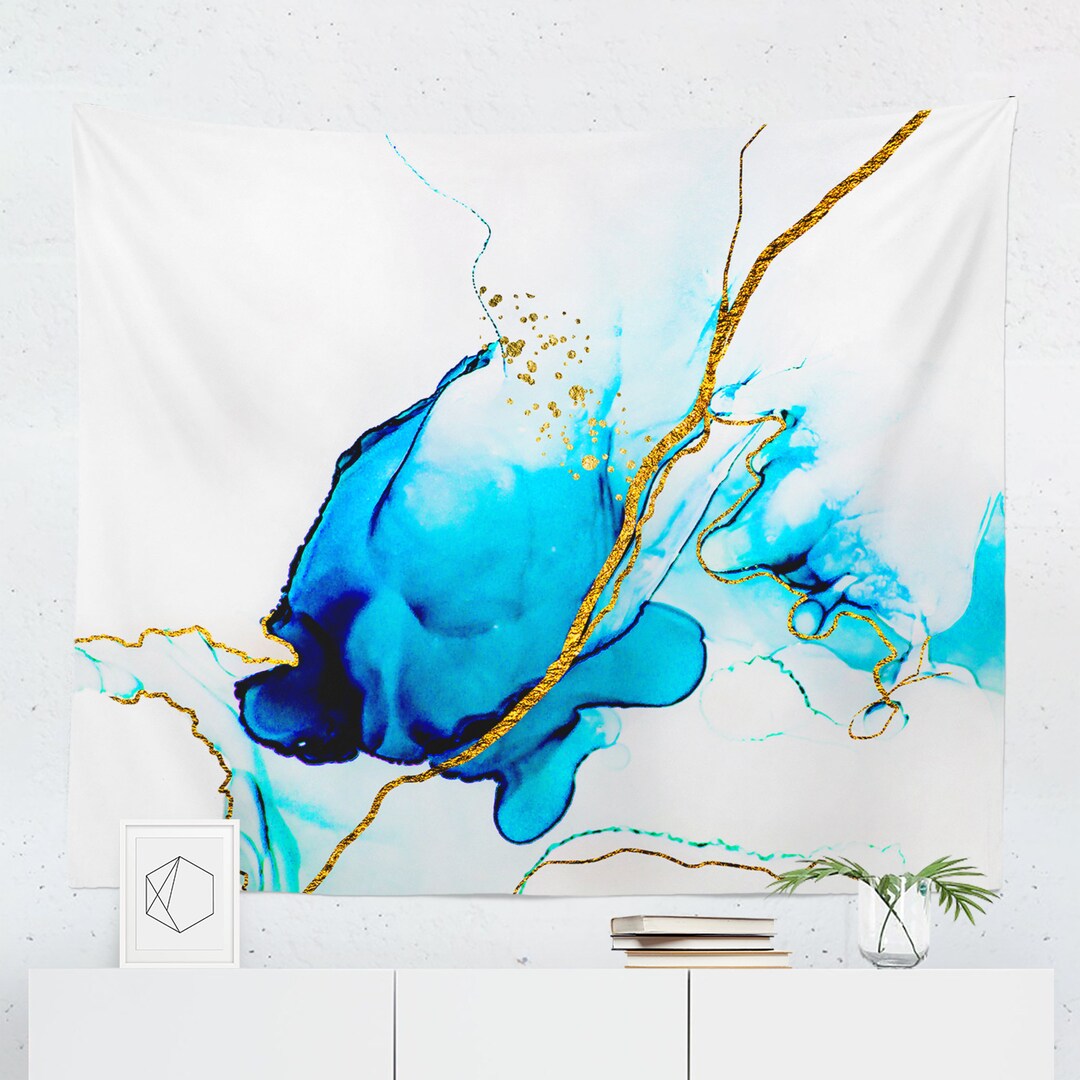 Blue Tapestry Abstract Tapestry Abstract Wall Tapestry Etsy