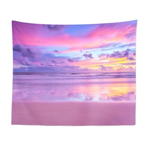 Light Pink Sunset Tapestry Beach Ocean Wall Art Hanging Cool Unique Landscape Aesthetic Large Small Decor Bedroom College Dorm Room Etsy