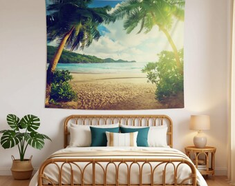 Tropical Beach Wall Tapestry | Coastal Palm Hanging for the Ocean Lover