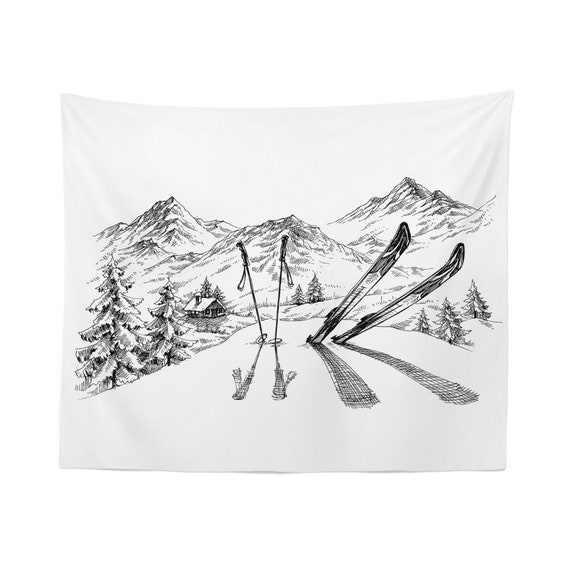 Skiing Tapestry Wall Hanging Art Decor Etsy