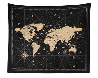 World Map Tapestry Wall Hanging Art